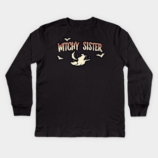 Support the sisterhood: Witchy Sister (for dark backgrounds) Kids Long Sleeve T-Shirt